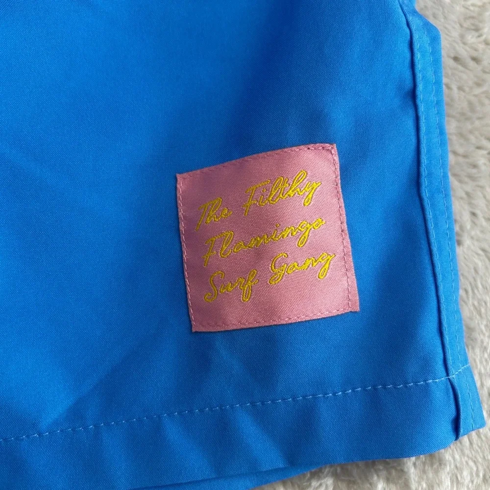 Duvin Design Co Mens 2XL Swim Trunks Blue Filthy Flamingo Surf Gang Board Shorts
